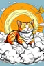 Placeholder: orange cat with stripes in heaven with wings and a halo sleeping on a cloud comic art style A4 format