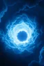 Placeholder: Intense cold blue Hole explosion in deep space. Wormhole apocalypse wipes out Universe. Cold blue cloudy hole collision explodes in outer space. Epic galaxy with growing black hole. Cinematic interstellar