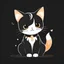 Placeholder: 2D vector graphic of cute and kawai Cat, simple color, flat style, use only 3color theme, Study on black background