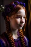 Placeholder: A brownish red hair girl with a plait with purple flowers