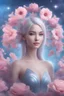 Placeholder: beautiful galactic goddess, full body, nice eyes, pure harmony, soft pink, soft blue, smile, galactic, magic, transcendent, goodness, divine, warm look, fantastic magical flowers background, colored lake, ultra sharp focus, ultra high definition, 8k, unreal engine5