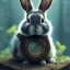 Placeholder: steampunk rabbit, extremely detailed, UHD, 8k,The close-up camera effect,sharp focus,perfect, background forest,position,hyperphotorealistic