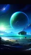 Placeholder: sci fi planet, space station, magical, northern lights, beach