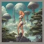 Placeholder: slim Sci-fi pin-up girl on an alien planet of cloud trees in the multiverse