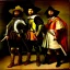 Placeholder: oil portrait of The Three Musketeers and d'artagnan with armor by Rembrandt 8k