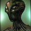 Placeholder: biomorphic alien morphed with electronic wiring and mixed with lighting, foto-realistisch,Nanopunk and Biopunk ,TG,8k, art by HR Giger.