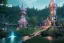 Placeholder: Immersive​ Magical fantasy elven town city tower forest rivendell tree flower pink green yellow beautiful nature river 4k full hd