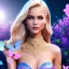 Placeholder: Full body Princess, sexy woman blondie, make up, beautiful smiling face,blue eyes, beautiful place,amazing, flowers, colors, blue and pink butterfly, realistic, photo real, stars night, detailed, high contrast, 8k high definition, unreal engine 5, extremely sharp detail, light effect, light background