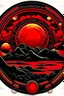 Placeholder: Red sun eclipsed by alien planet in the style of a tattoo