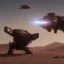 Placeholder: Armored Core machine robot fights another Armored Core fly in the sky in the desert with the ocean where you can see the space in the sky with the twilight on the horizon, 4k resolution