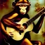 Placeholder: scratchart by leonardo davinci of a monkey playing a banjo, strings