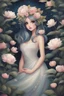 Placeholder: Painting of a beautiful girl, beautiful, flowers on her head, dress, young girl, digital painting, fantasy art, pretty face, inspired by Jeremiah Ketner, illustration, anime portrait, barbie face, big eyes, bright eyes, dream, trees, white background, dark night, song, white background, fantasy, high quality, 8k