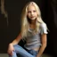 Placeholder: pretty girl, aged 12, blonde, conventionally attractive, dreamy, jeans, tight top