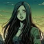 Placeholder: portrait, girl with long black hair, looking ahead, comic book illustration, post Apocalypse