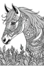 Placeholder: create a 2d black outline, "horse coloring book for girls", coloring page, low details design, black contour, coloring page design, simple background, colorful , card style, coloring page for girls, white background, sketch style