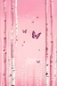 Placeholder: Butterflies and bubbles flying up to the sky through a pink birch forest