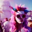 Placeholder: Ultra Realistic photo, medium shot view, drunken dancer women, carnival scene, monster hair, steampunk. Pink hair, confeti, Sunglasses, smoking, happy, festival, red fog. highly detailed, concept art, unreal engine 5, ray tracing, RTX, lumen lighting, ultra detail, volumetric lighting, 3d, finely drawn, high definition, high resolution.