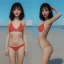 Placeholder: girl look beautiful wear swimsuit in beach full body, close-up, short hair, smile, 8k ,rtx ,eyebrows like serious,facing left, hyper realistis