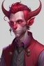 Placeholder: detective tiefling with red skin, lavender hair