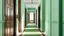 Placeholder: hallway with mint colored walls and brown carpet