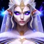 Placeholder: cosmic mage, elf, female, battle mage, cosmic sword, epic, cosmic magic, staff, long ears, white hair, face details, odd-eyes, pale skin, detailed eyes, jewellery, broad shoulders, glimmering eyes, sharp ears