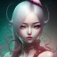 Placeholder: Asian woman, leaning pose, slobber octopus , pink short hair, latex suit, full body, squid,nice end of darkness Dark Woman Little Horns Little Horns Sad Eyes dual soul fire girl soul fire cute realistic hell Dark Realistic Cute intricate detail , portrait, high lighting, Gradient background,
