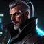 Placeholder: Mysterious male cyberpunk wizard, ponytail hairstyle, leather jacket, glowing grey eyes, cyberpunk style, video game character, trending DeviantArt, trending ArtStation