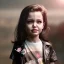 Placeholder: Angelina jolie toddler, full body, leather jacket, floral shirt, floral skirt, shoe, soft skin, dramatic lighting, hyper realistic