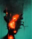 Placeholder: broken skull. black background. smoke and explode. particles in air. teal and orange. abstract. beksinski.