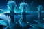 Placeholder: Ice blocks near one tree, night, lagoon reflection, sci-fi, epic,