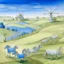 Placeholder: A silver colored pastures with windmills painted by the Limbourg brothers