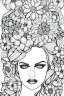 Placeholder: hyper detailed, black and white, thick line, coloring book illustration, lineart, stunningly beautiful woman in flowers