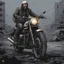 Placeholder: motorcycle, apocalyptic, grey background, comic book,