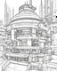 Placeholder: coloring page an extraordinary mars base building clear clean white background black outlines full concept on page