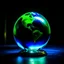 Placeholder: an earth globe looking like a crystal ball in a dark room, dark green and blue colors, fantasy atmosphere, photo quality