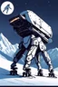 Placeholder: a minimalist silhouette of a sleek mechanical walker with eight legs scaling a very steep snow covered side of mout everest at night, it has a smooth surface, it has storage pods on its belly and humans can fit in the pods