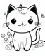 Placeholder: create a 2d black outline, "full body kawaii anime cat with cute kawaii background", coloring page, low details design, black contour, coloring page design, coloring page for adults,kawaii cute background, black contour and white space beetween contour, same contour,sketch style, style, minimalist, simple