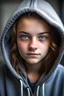 Placeholder: Pige på 16 år. Har grå hoodie på. Hun har vådt uglet hår. Hun har smukke blå øjne. Hun har store øjne. Hun har lys hud og hun har lidt fregner. Hun har lysebrune øjenbryn og et lille ansigt. Hendes hovedform er smal med en spids hage. Hun har lange øjenvipper. Hun ser træt ud og sidder i en sofa om aftenen
