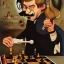 Placeholder: Shooter McGavin from Happy Gilmore playing chess with Wario in the style of Hieronymus Bosch