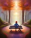 Placeholder: park mystical dream, park bench, man, woman, child, dog, trees, path, bird, sunshine, mystical, fantasy, romanticism, pastel colors, daylight, daytime, acrylic painting, detailed, soft focus,