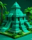 Placeholder: A teal Mayan temple in a jungle designed in German folk art