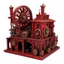 Placeholder: A dark red metallic factory with mechanical gears designed in African pottery painted by Gustav Klimt