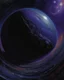 Placeholder: A dark purple planet with marvelous rings around it painted by Claude Monet