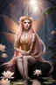 Placeholder: Peach hair , light peach hair, dark,night dark gold,gold,golden,rapunzel hair,dragonflies,water lilies, night,light,,butterflies,elven ears,dark fairy ,night sky,stars,princess,nymph,sparkle,glitter,orchids