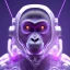 Placeholder: A beautiful portrait of a cyborg monkey purple neon color scheme, high key lighting, volumetric light high details psychedelic background