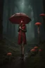 Placeholder: tall slim woman in a ragged clothing, in a forest, holding an umbrella made from a fly agaric mushroom, raining, detailed matte painting, deep colour, fantastical, intricate detail, complementary colours, fantasy concept art, 8k resolution, Unreal Engine 5