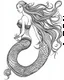 Placeholder: A real simple less black mermaid, coloring image, full body (((((white background))))), only use an outline., real style, line art, white color, clean line art, white background, Sketch style