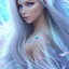 Placeholder:  beautiful, soft, smiling, long and straight blonde hair, bluish background, fairy wings on the back