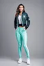 Placeholder: a cute full body shot of adult lady wearing sport pants and jacket standing