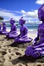 Placeholder: A purple seaside beach designed in Hawaiian tiki statues painted by Salvador Dali